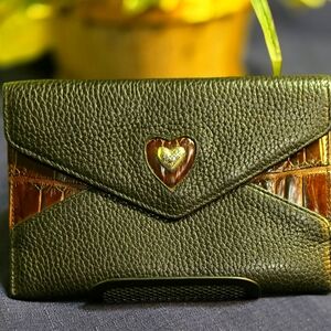 Vintage Brighton Envelope Wallet Pouch Pebbled Croc Embossed Leather 7" X 4.5"